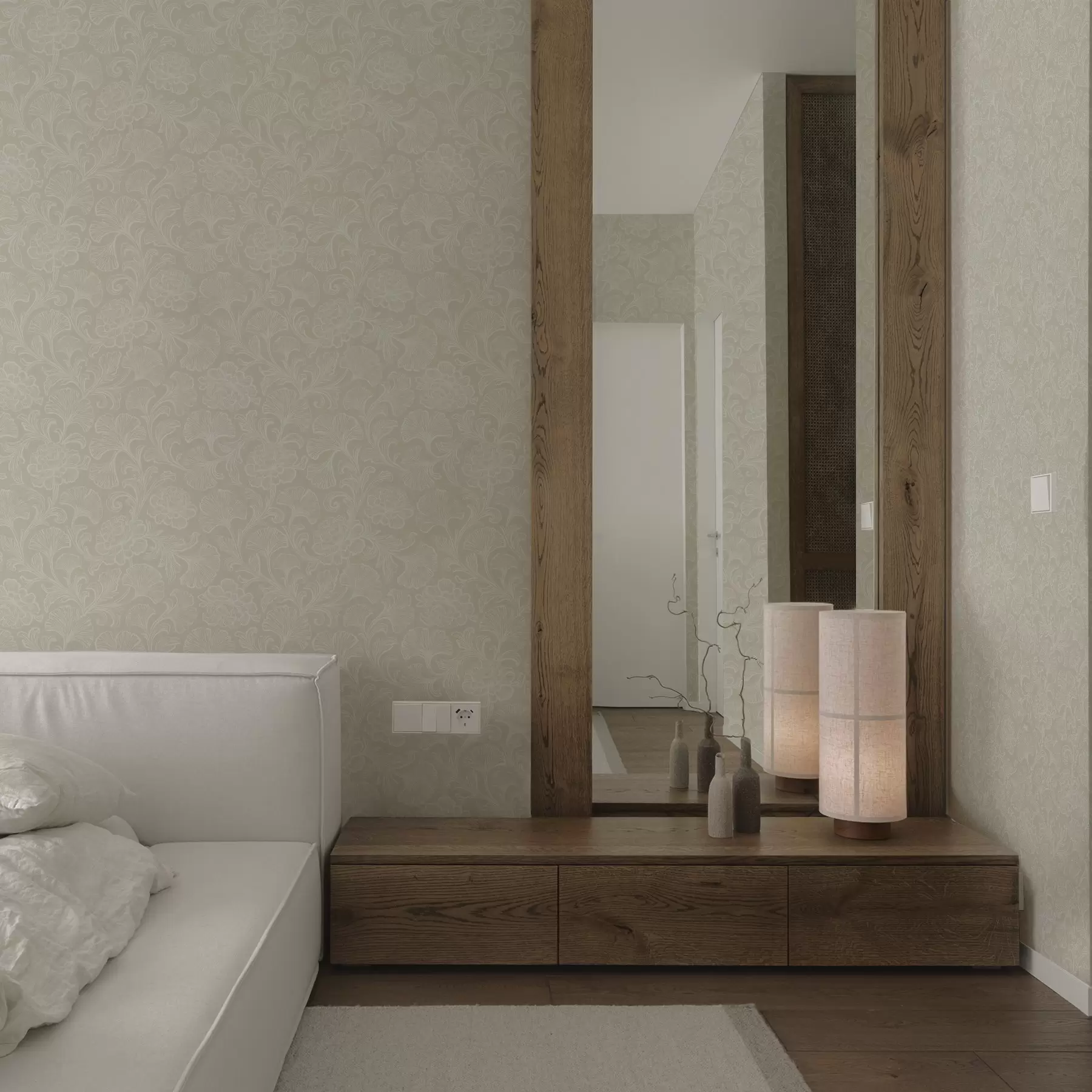 Fototapete Lichtmuster mit Ginkgo und Pfingstrosen a00700