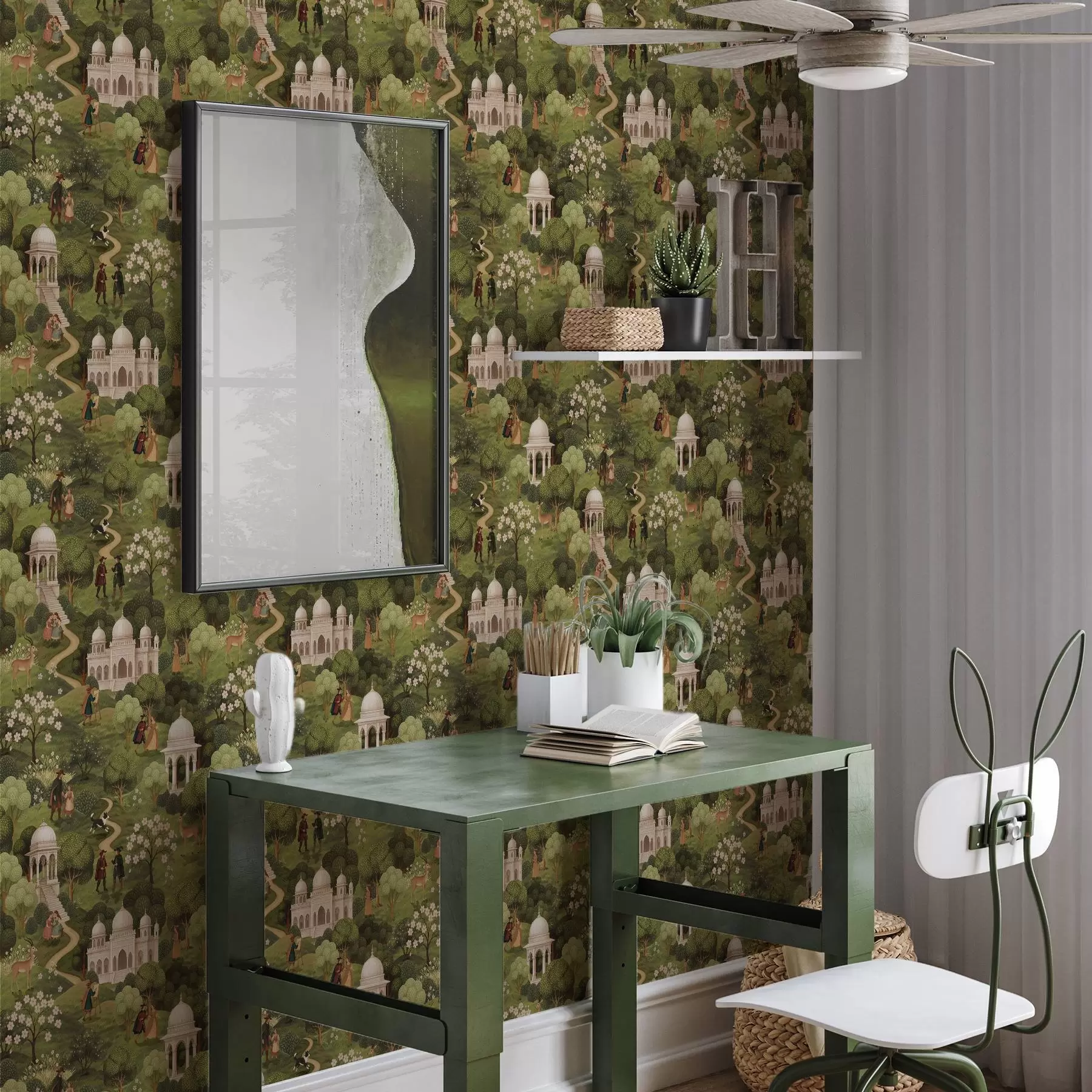 Fototapete Parkszene mit Bäumen und Architektur im Landschaftsstil a00705