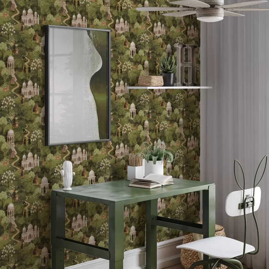 Fototapete Parkszene mit Bäumen und Architektur im Landschaftsstil a00705