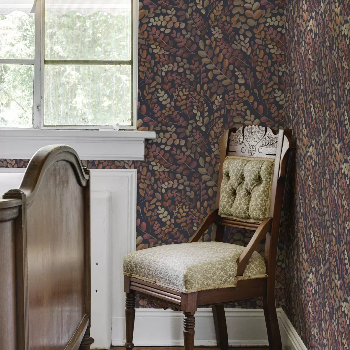 Tapete Herbstblätter in warmen Orange-Rosa-Tönen a00799v2