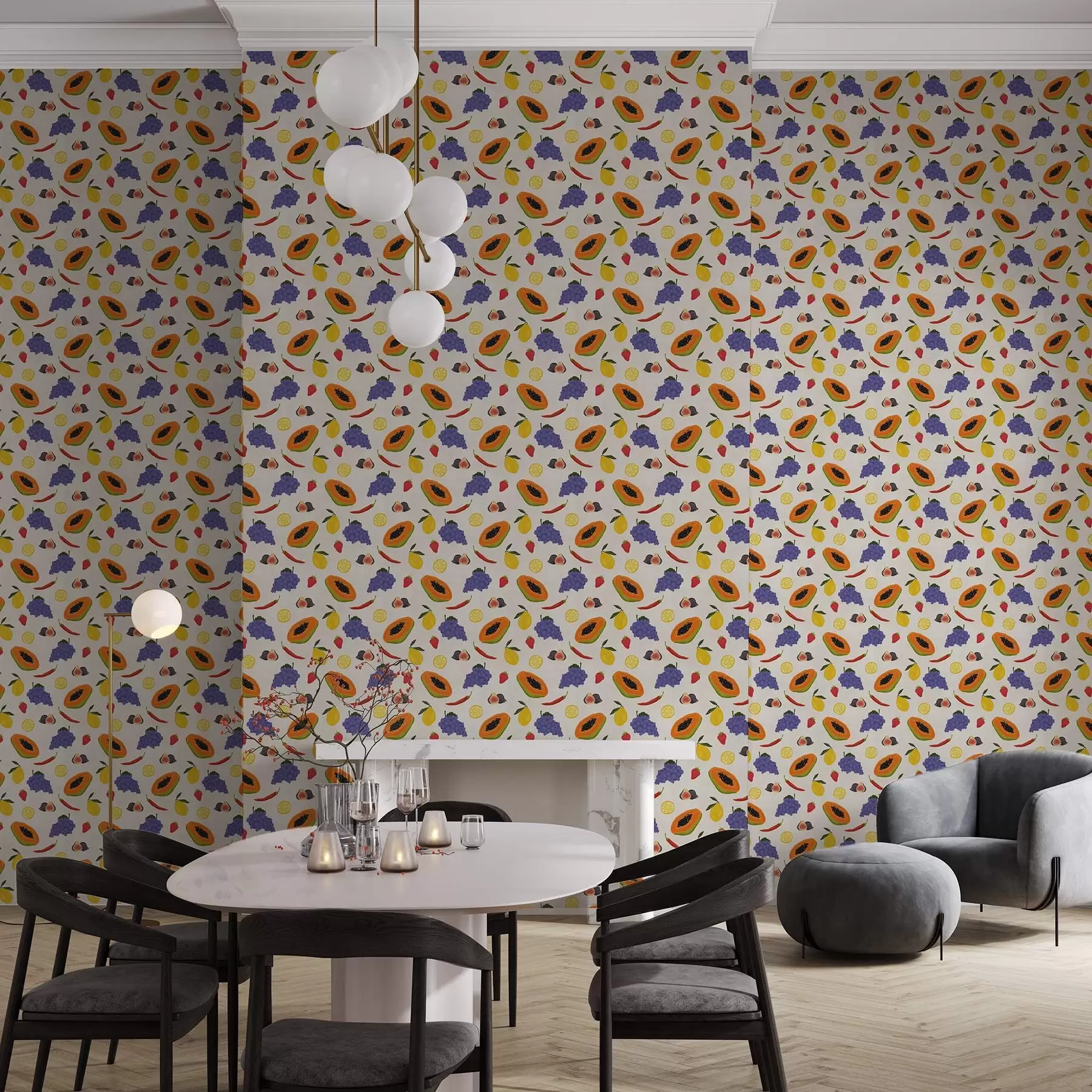 Fototapete Papaya, Trauben und Zitronen – eine bunte Fruchtmischung a00803