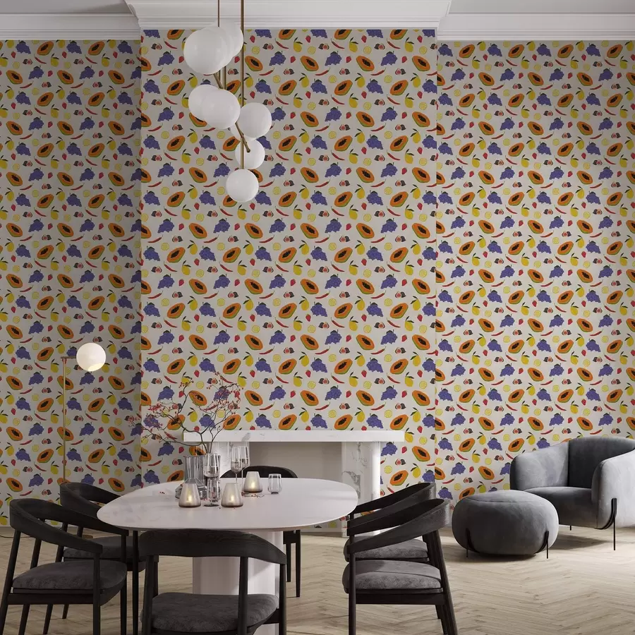 Fototapete Papaya, Trauben und Zitronen – eine bunte Fruchtmischung a00803