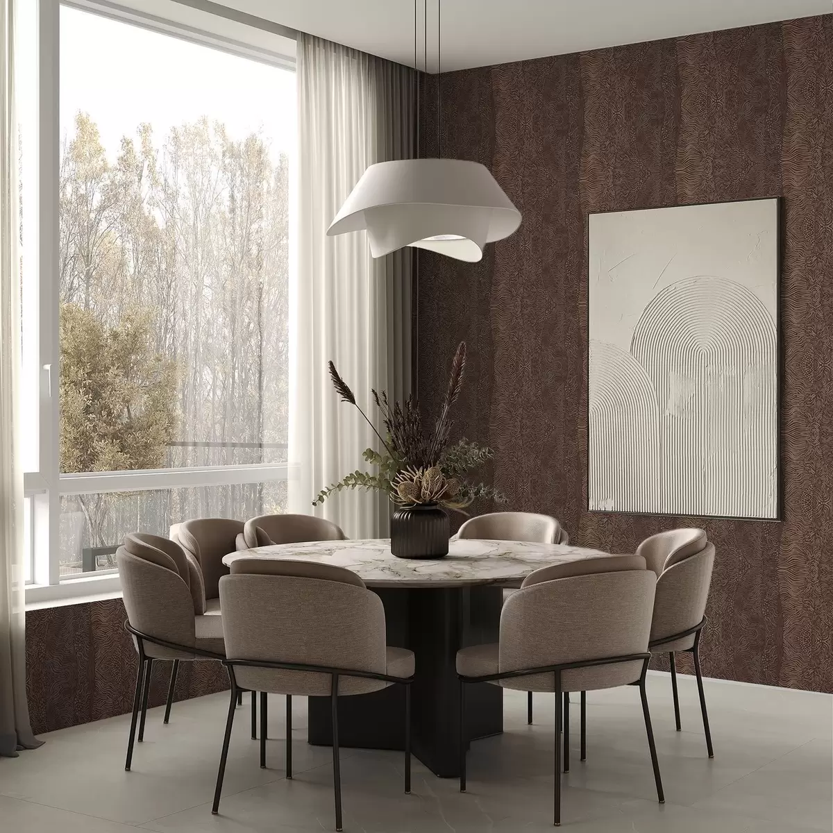 Tapete Welliges abstraktes Muster in warmen Brauntönen a00804v1