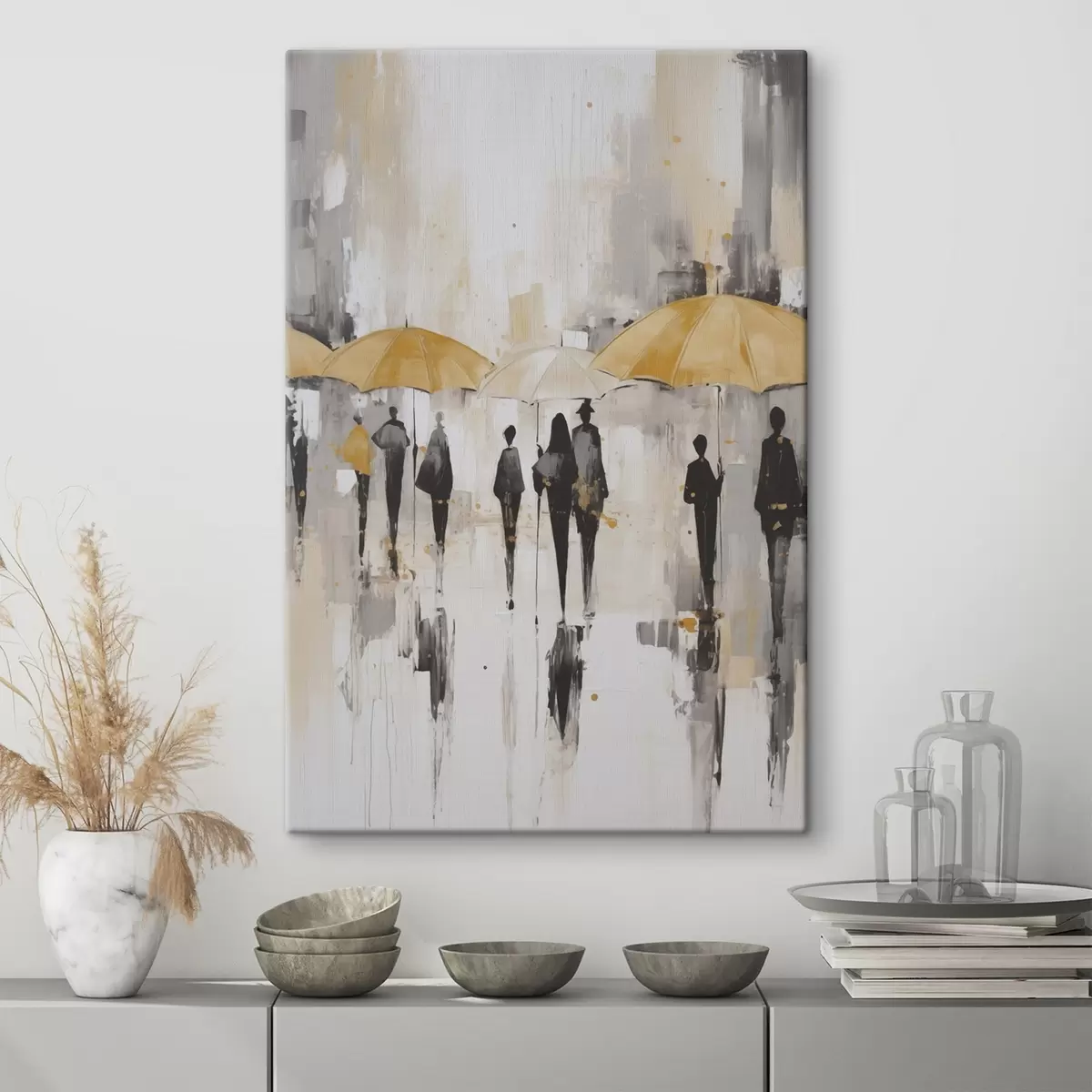 Wandbilder Abstraktion von Menschen mit Regenschirmen s46304