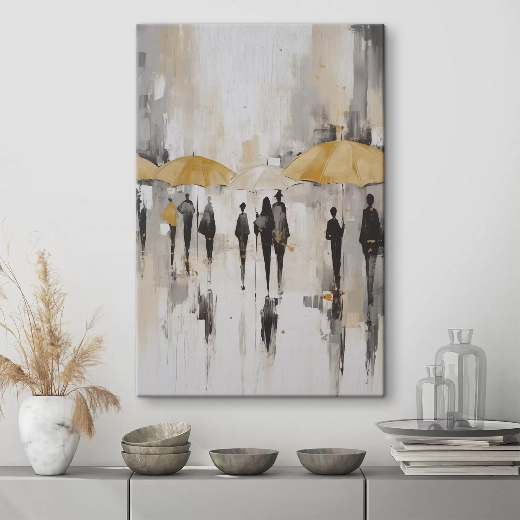 Wandbilder Abstraktion von Menschen mit Regenschirmen s46304
