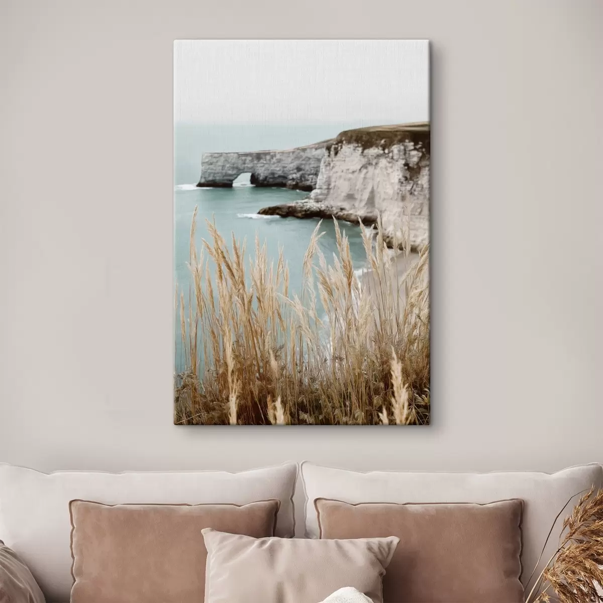 Wandbilder Küstenklippen mit Schilf im Vordergrund s46141