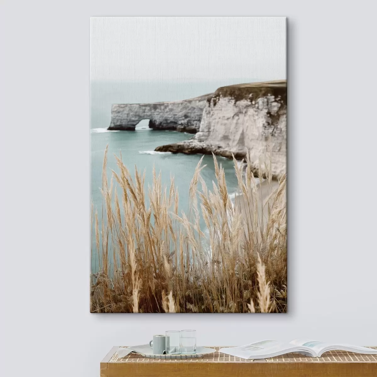 Wandbilder Küstenklippen mit Schilf im Vordergrund s46141
