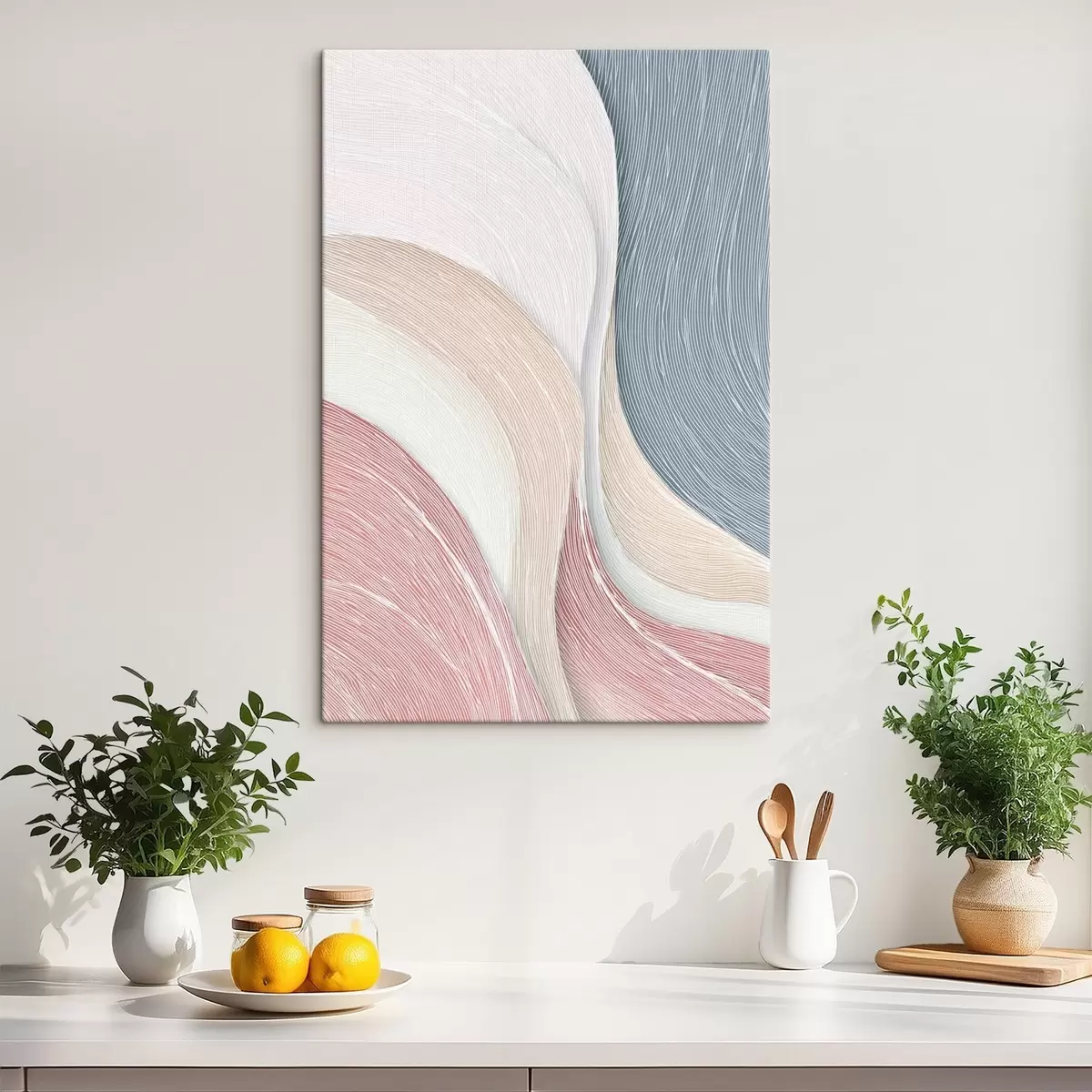 Wandbilder Leichte abstrakte Wellen in zartrosa und grauweißen Farbtönen s46153