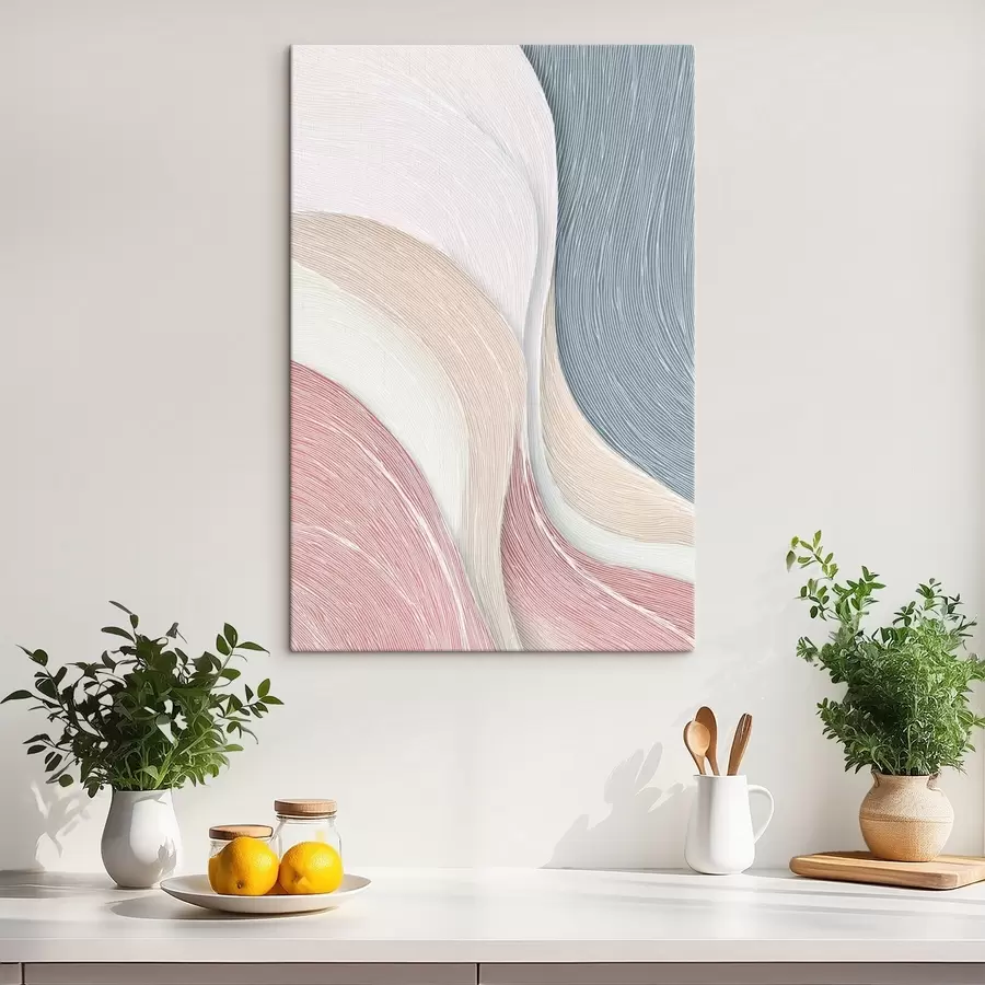 Wandbilder Leichte abstrakte Wellen in zartrosa und grauweißen Farbtönen s46153