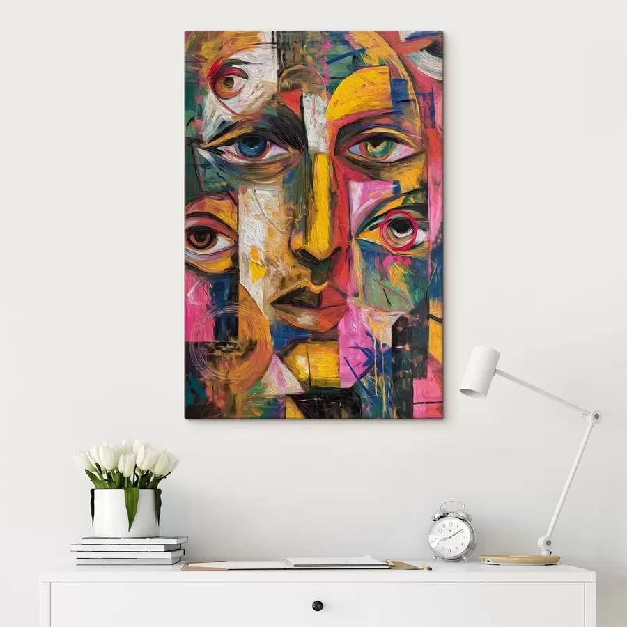 Wandbilder Abstrakte Gesichter mit leuchtenden geometrischen Formen s46175