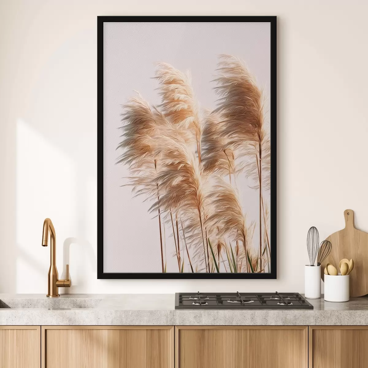 Poster Flauschige Ziergräser auf hellem Hintergrund f46157