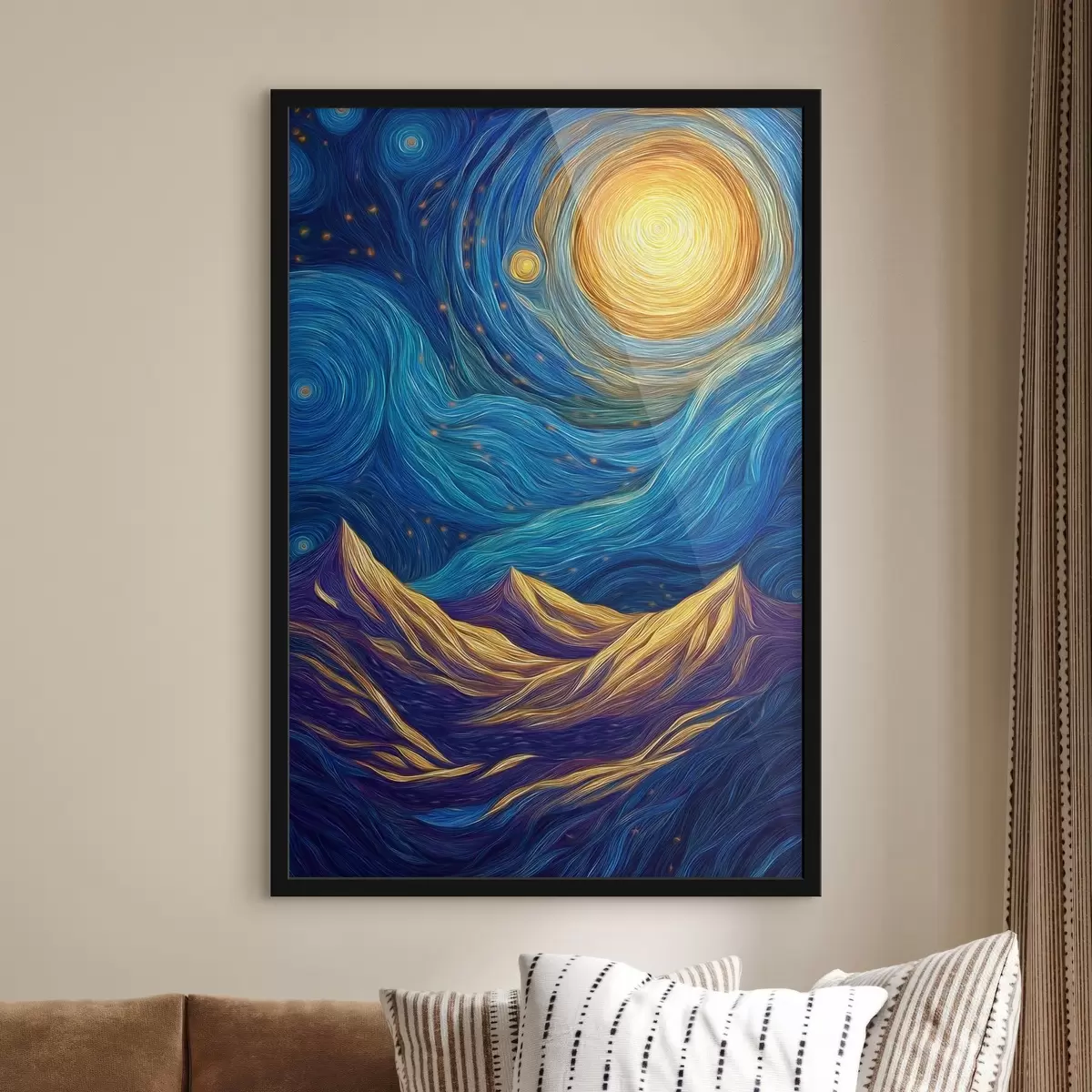 Poster Strahlender Sternenhimmel über den Berggipfeln f46168