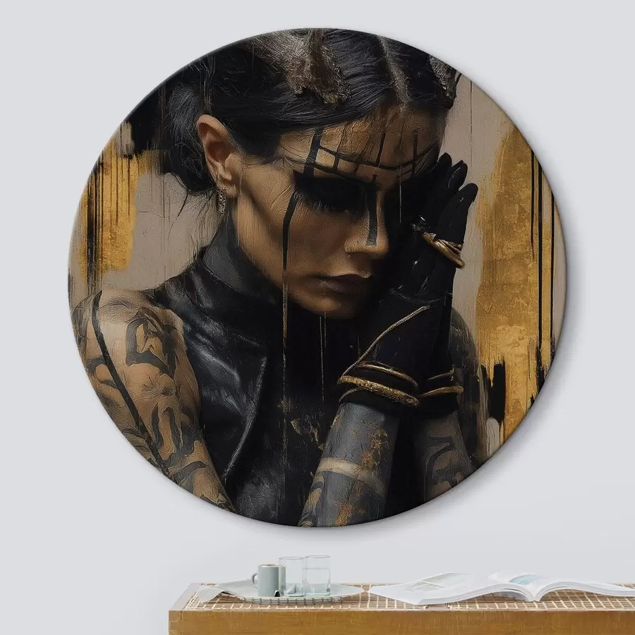 Wandbilder Frau mit Hörnern in einem dunklen Look mit schwarzen Gesichtszügen r46144