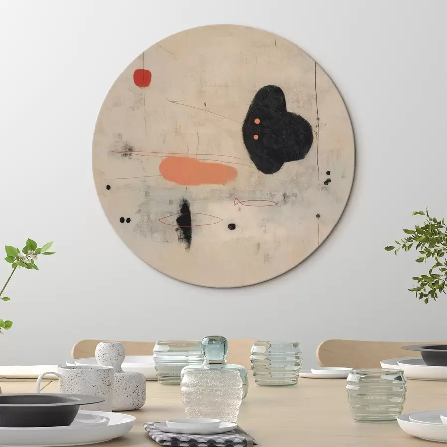 Wandbilder Minimalistische abstrakte Zeichnung mit schwarzen und korallenfarbenen Akzenten r46159