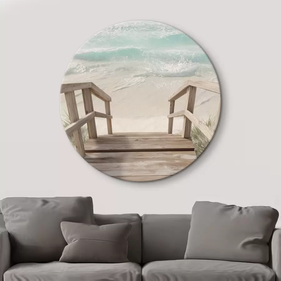Wandbilder Holztreppe, die zu einem türkisfarbenen Strand führt r46163