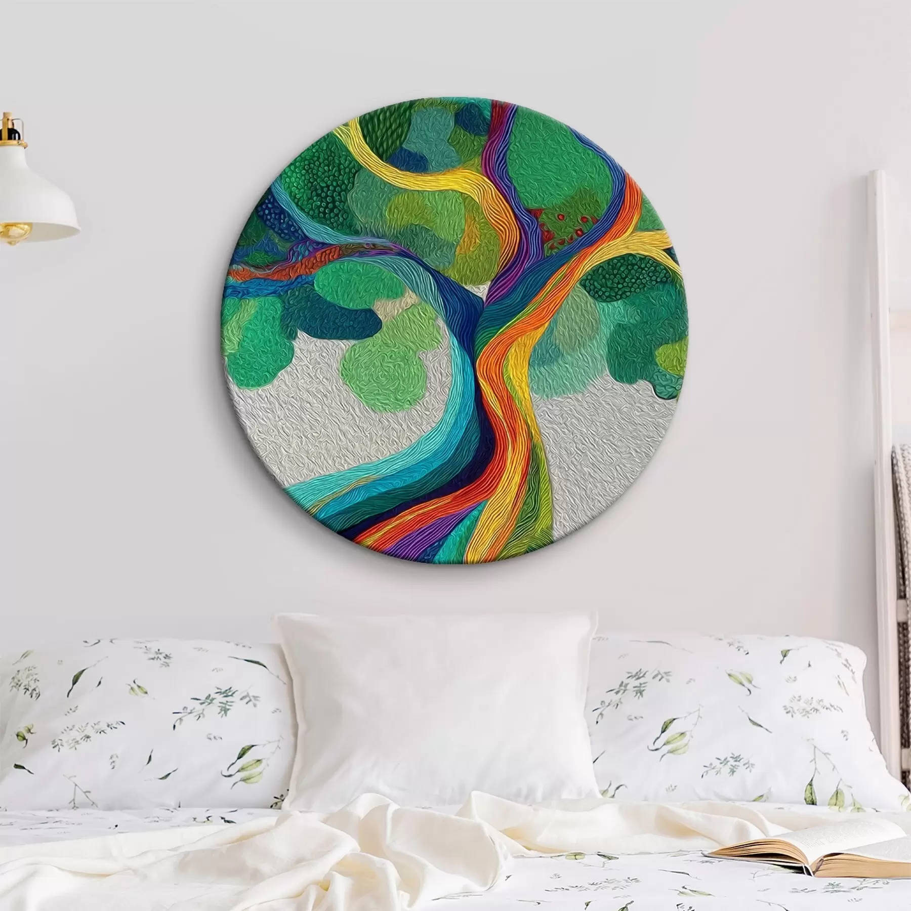 Wandbilder Baum mit Regenbogenästen auf grünem Hintergrund r46173