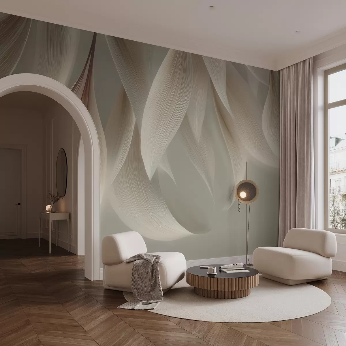 Fototapete Hängende Blätter mit stilisiertem Umriss w04706