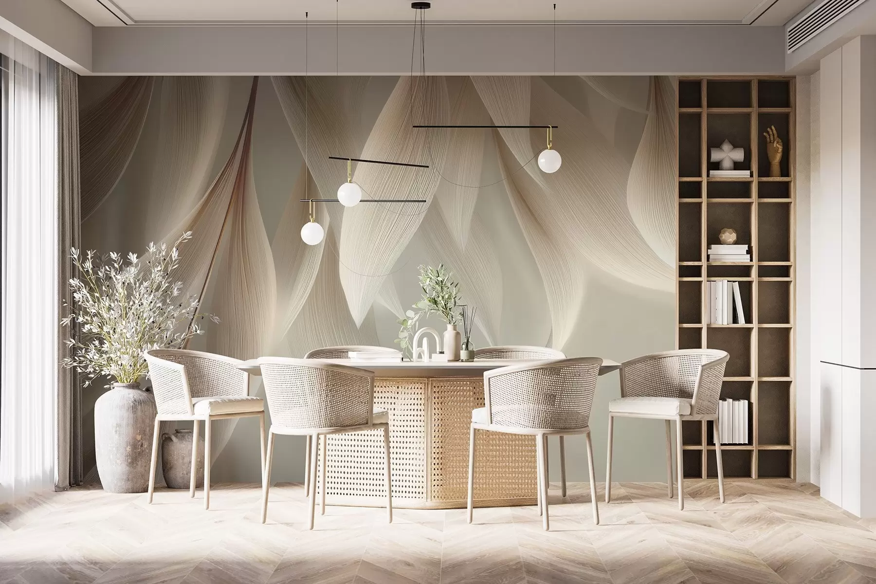 Fototapete Hängende Blätter mit stilisiertem Umriss w04706