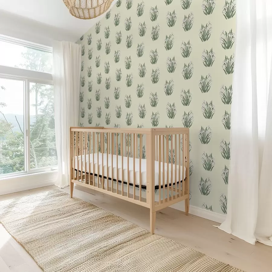 Fototapete Schneeglöckchen mit grünen Blättern auf cremefarbenem Hintergrund a00651v2