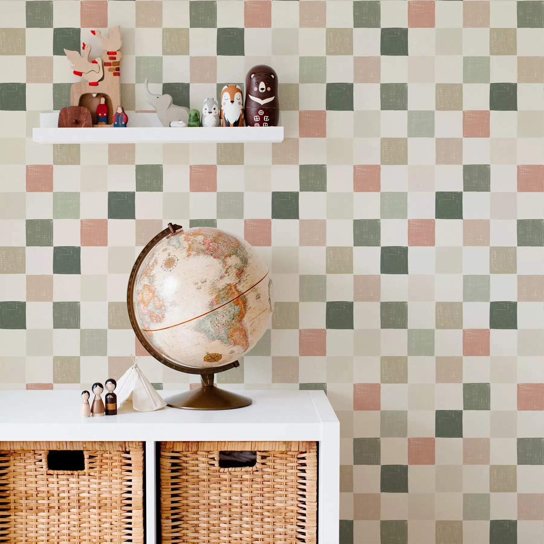 Fototapete Weiches Karomuster in Pastelltönen in Grün, Rosa und Beige a00676