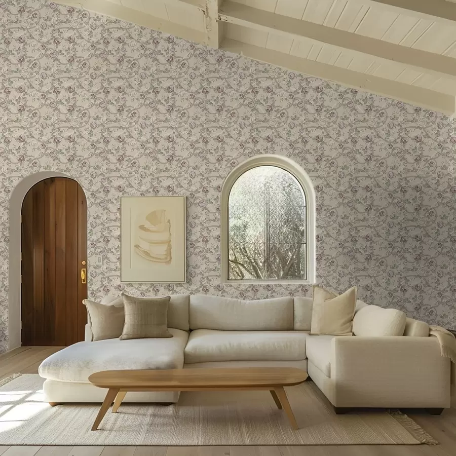 Fototapete Rosen mit grünen Blättern auf warmem beigem Untergrund a00729