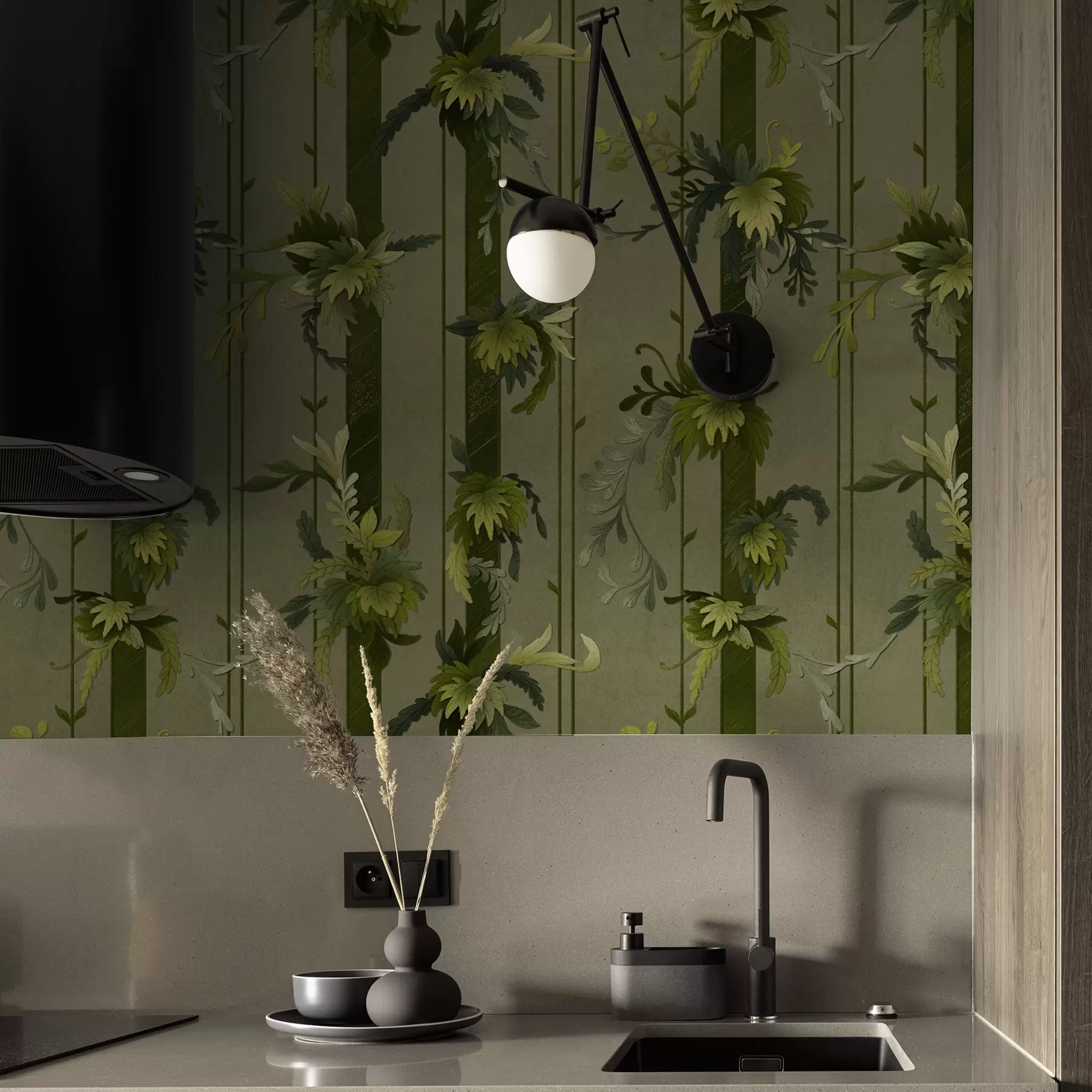 Fototapete Weinblätter und Trauben in hellgrünen Aquarelltönen a00807