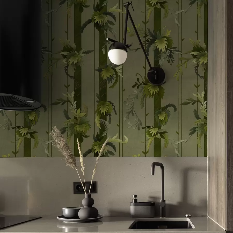 Fototapete Weinblätter und Trauben in hellgrünen Aquarelltönen a00807