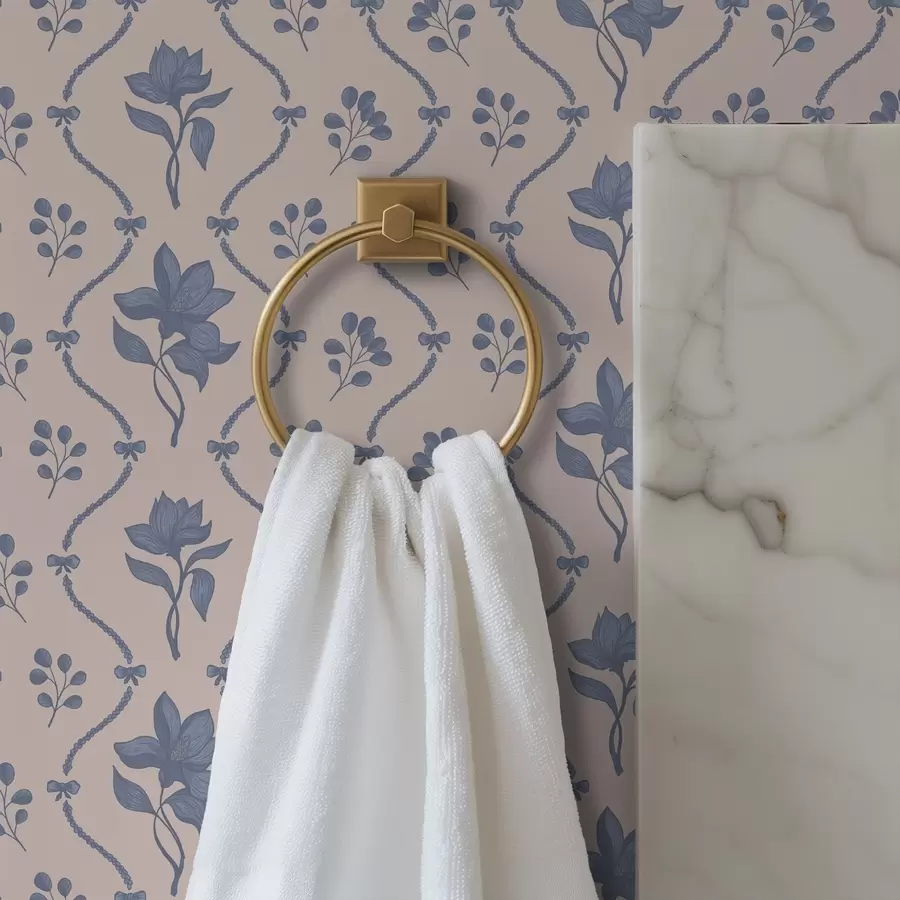 Fototapete Kleine Blumen und Bänder in Blau- und Rosatönen a00808v3