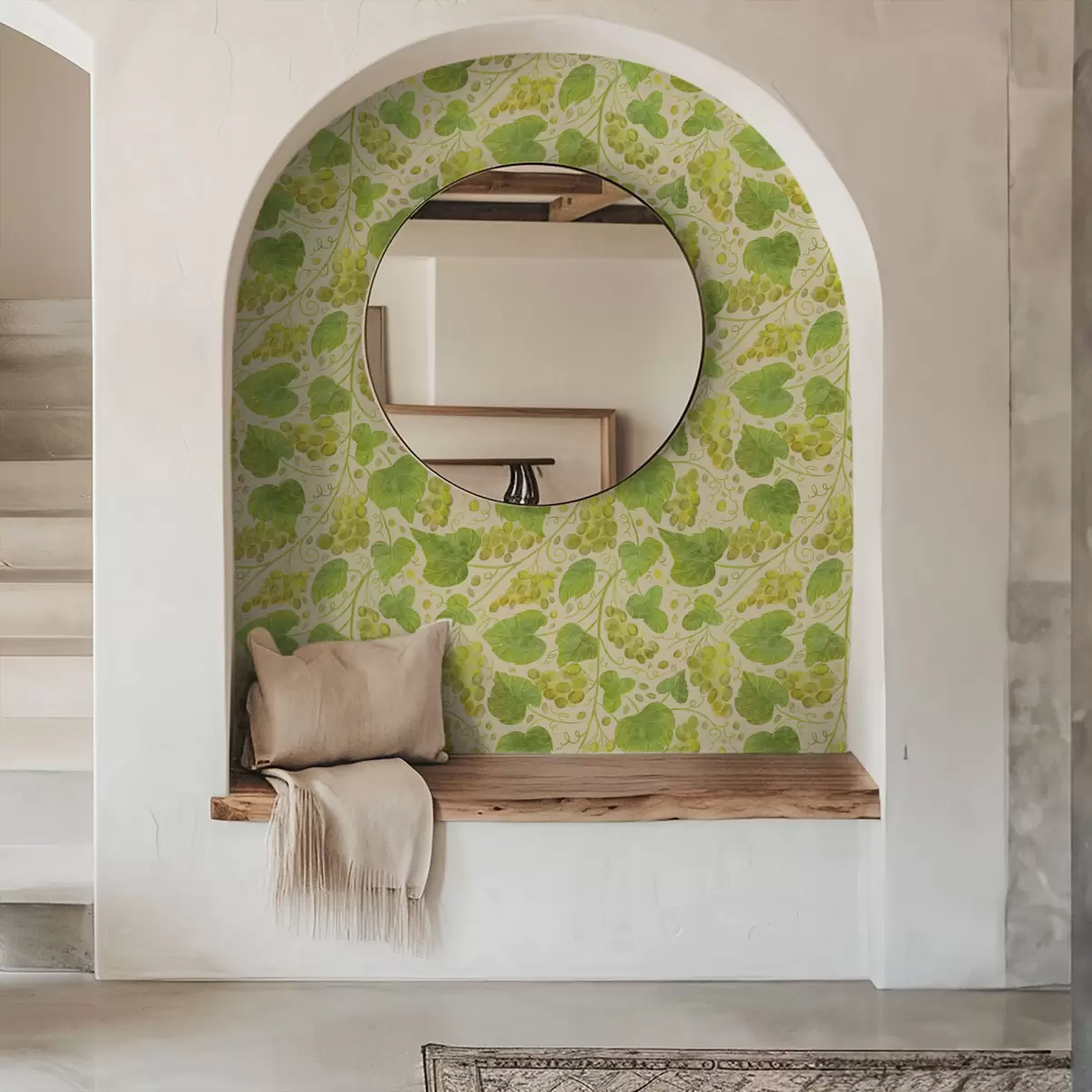 Tapete Trauben und grüne Blätter auf hellem Hintergrund a00834