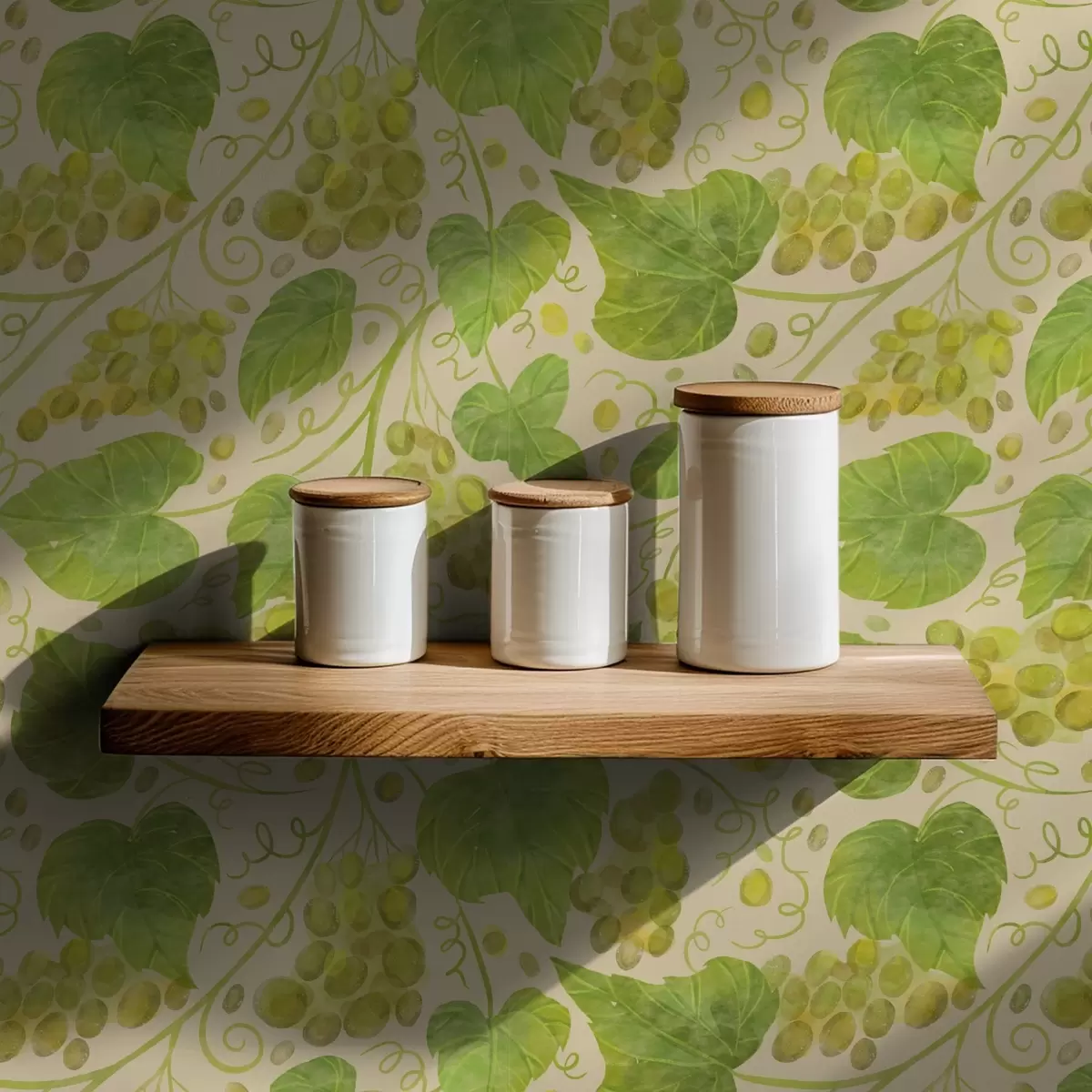 Tapete Trauben und grüne Blätter auf hellem Hintergrund a00834