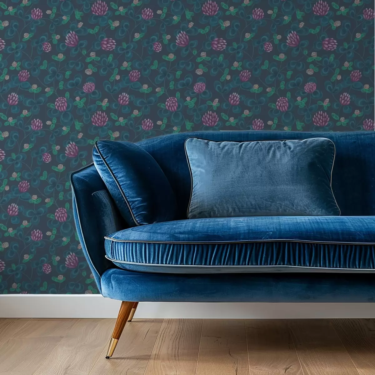 Tapete Klee mit violetten Blüten auf dunkelblauem Hintergrund a00836