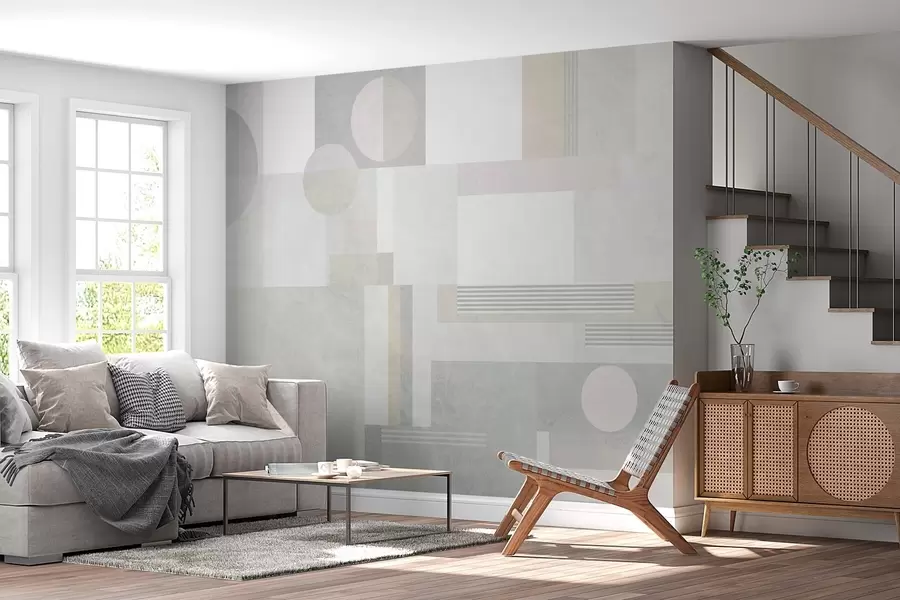 Fototapete abstrakte Geometrie in Grau- und Beigetönen w04635