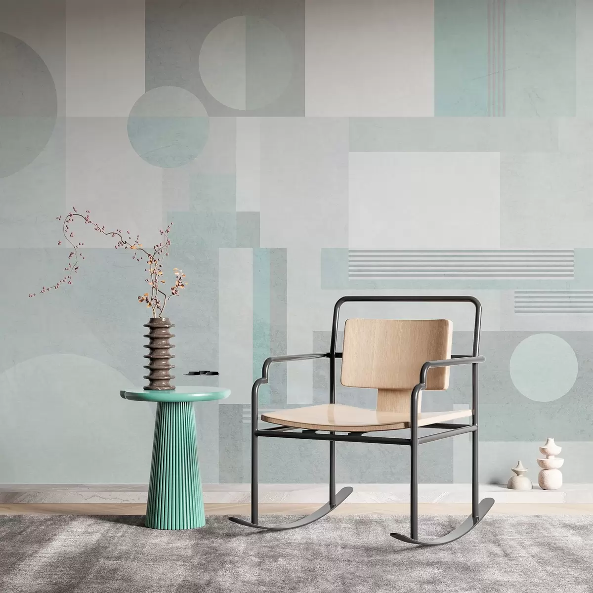 Fototapete abstrakte Geometrie in Graugrüntönen w04635v3