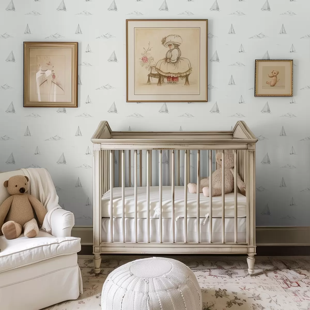 Tapete Skizzen von Yachten und Inseln, heller Hintergrund a00654v2