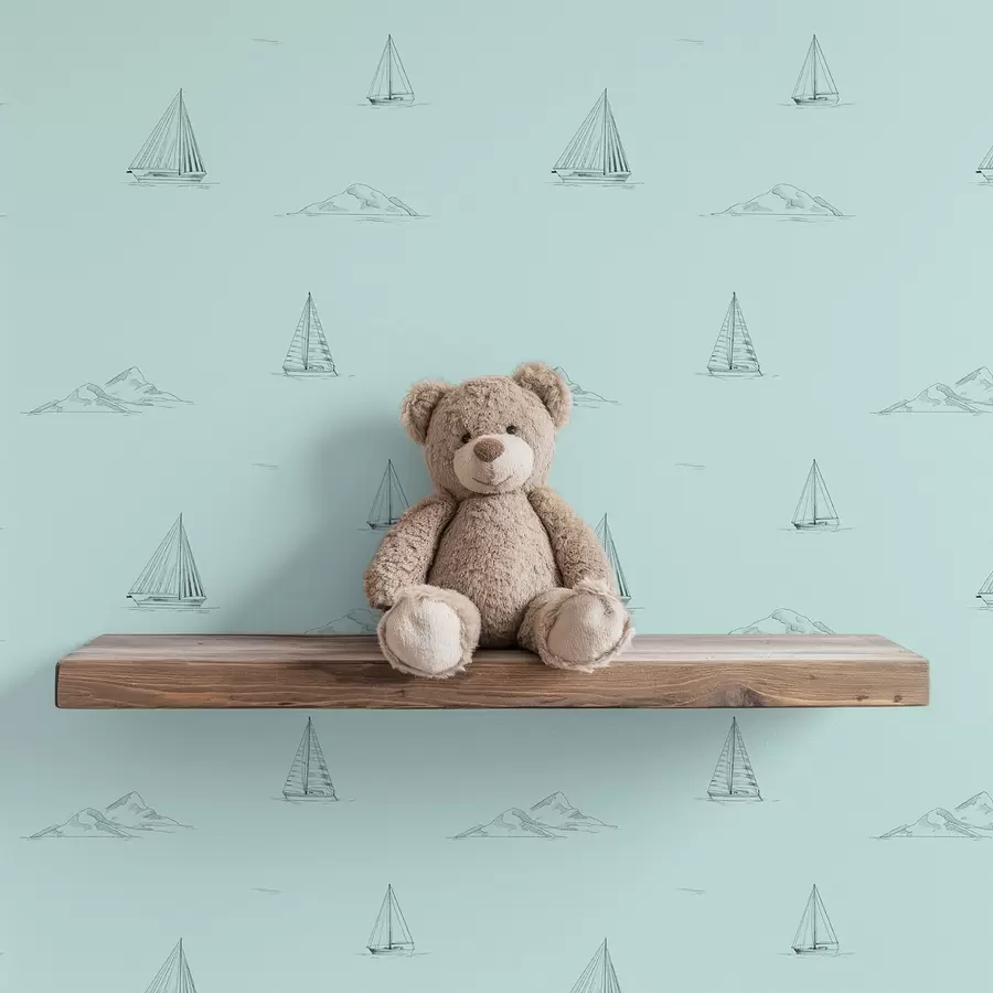 Fototapete Skizzen von Yachten und Inseln, mintgrüner Hintergrund a00654v4