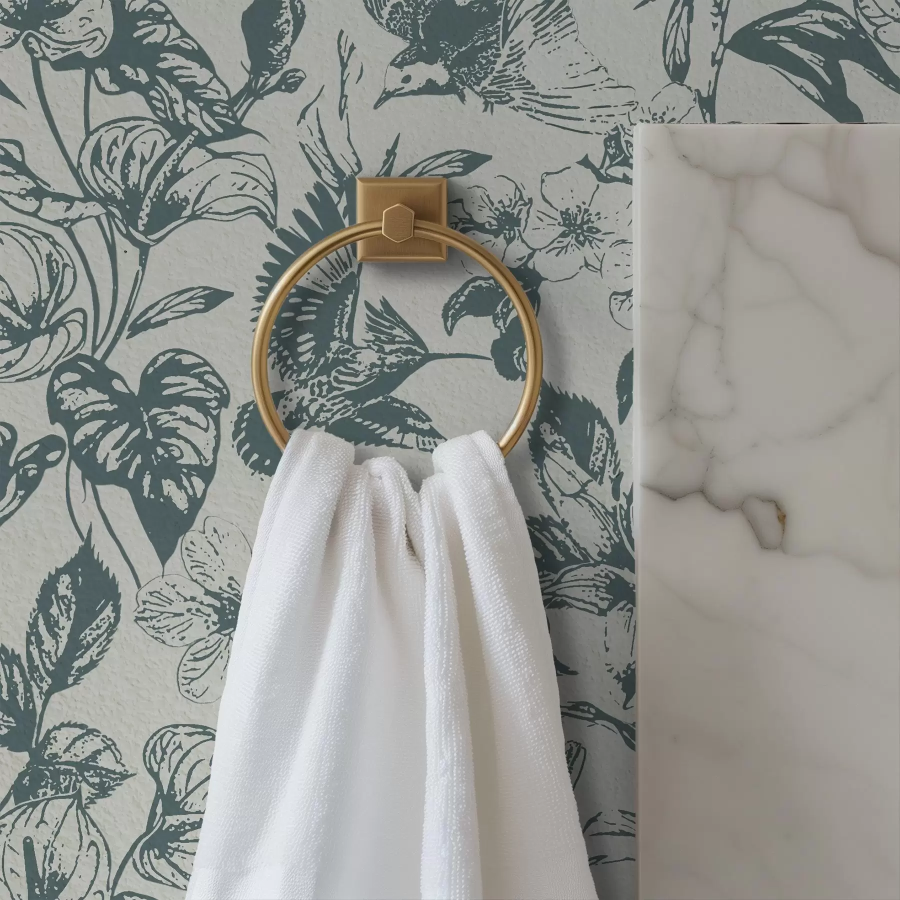 Fototapete Monochromes Blumenornament mit Vögeln a00737