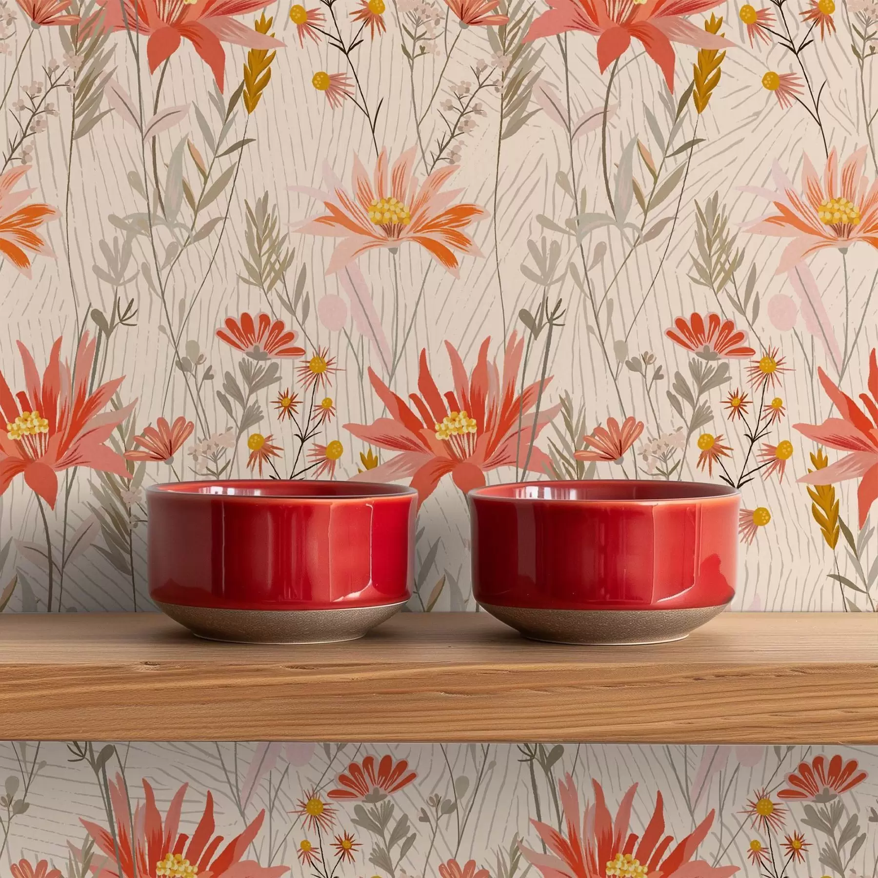 Fototapete Wildblumen in warmen Farbtönen auf beigem Hintergrund a00751