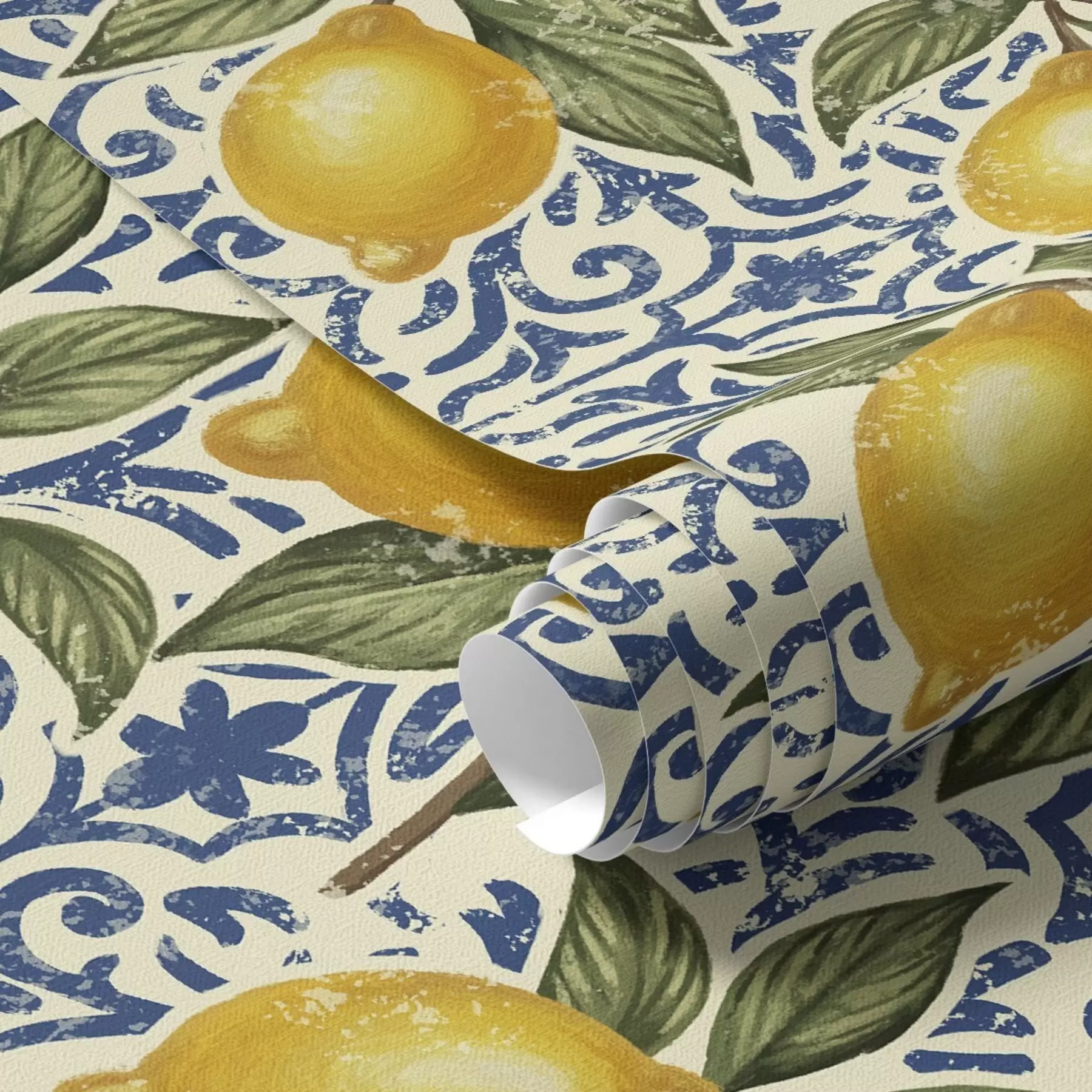 Fototapete Zitronenzweige mit blauem dekorativem Hintergrund a00763