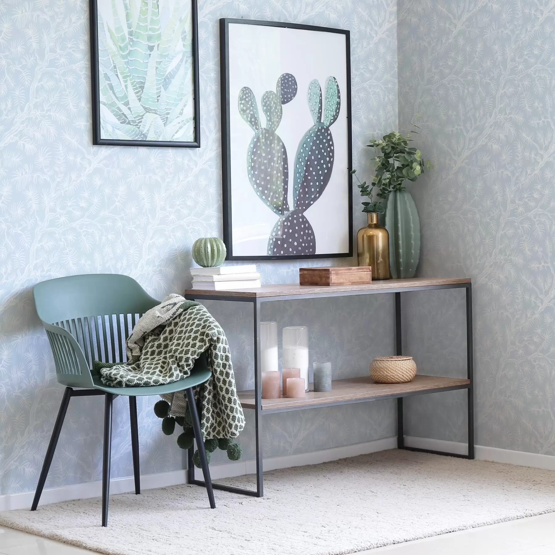 Fototapete Kieferzweige in hellen Farbtönen auf blauem Hintergrund a00838