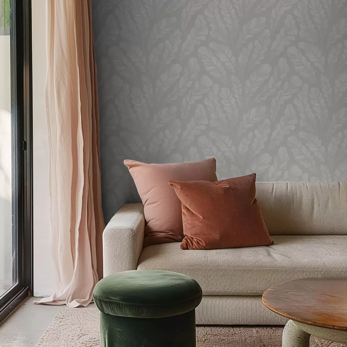 Tapete Große Federn in sanften Grautönen a00839