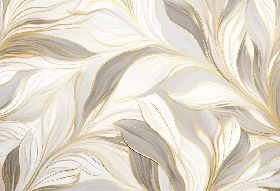 Fototapete Blätter mit sanften Rundungen in hellbeige-grauen Farbtönen w04609