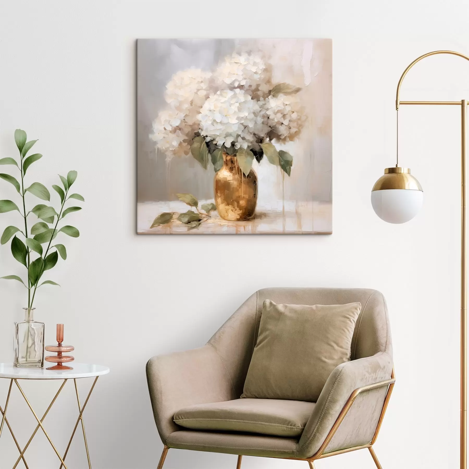 Wandbilder Zarter Strauß Hortensien in einer Vase s46263