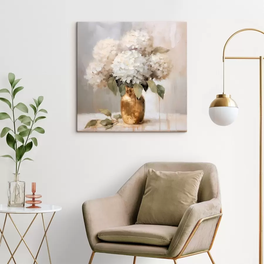 Wandbilder Zarter Strauß Hortensien in einer Vase s46263