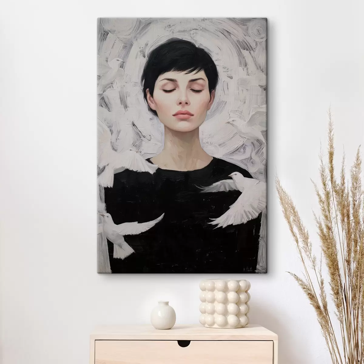 Wandbilder Mädchen mit Vögeln s46368