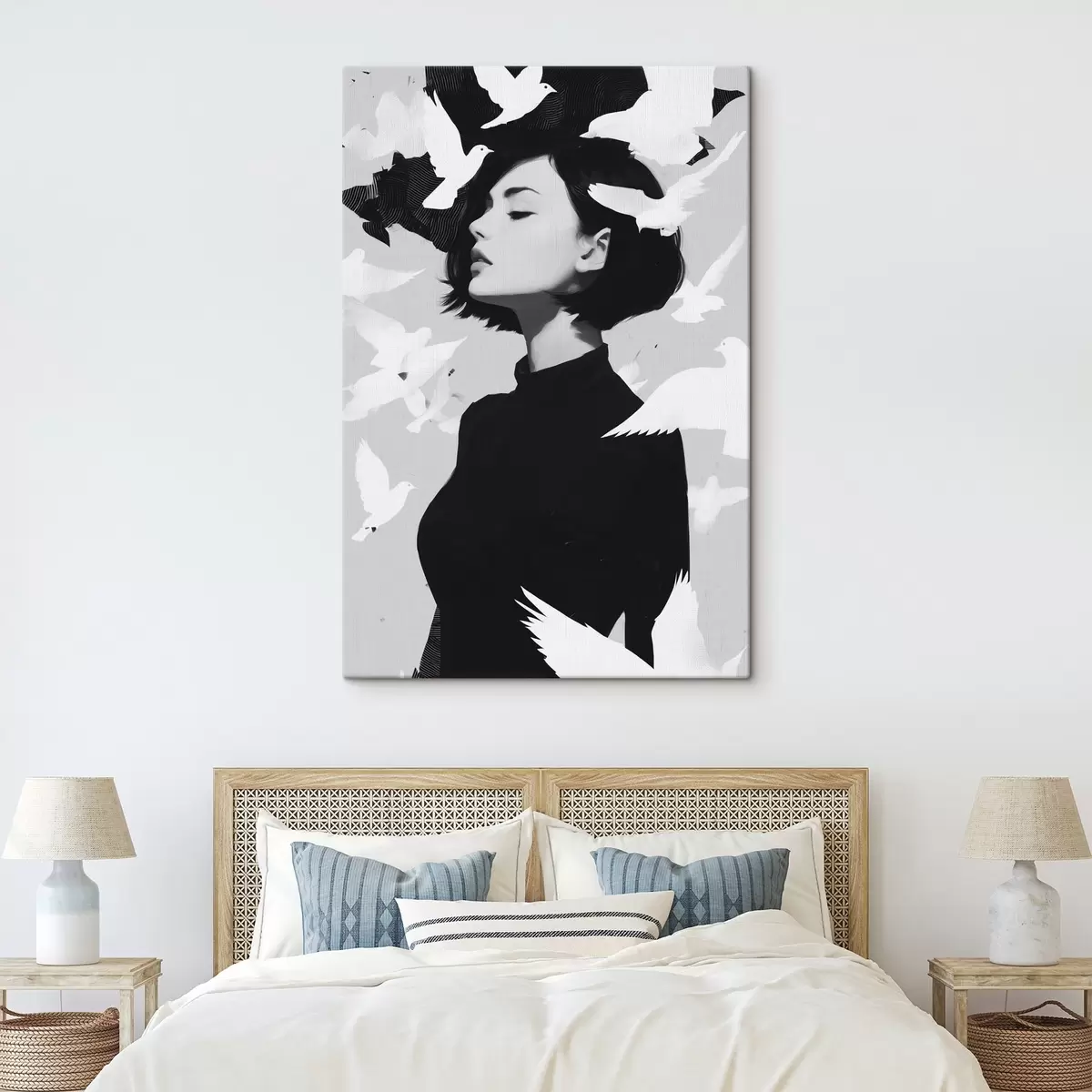 Wandbilder Mädchen mit Vögeln s46369