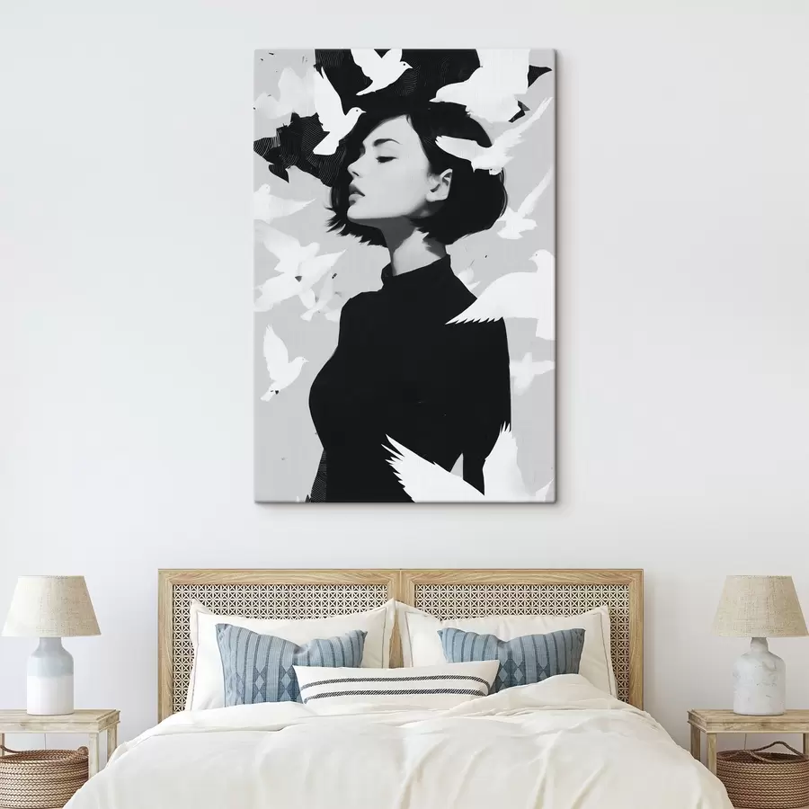 Wandbilder Mädchen mit Vögeln s46369