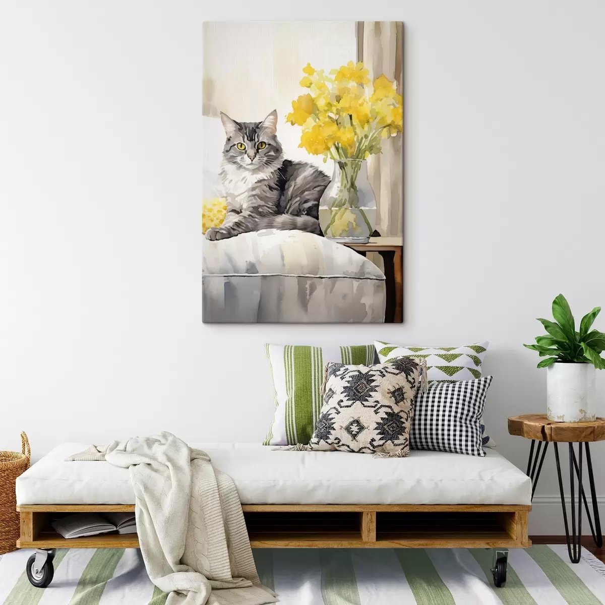Wandbilder Katze und Blumen s46426
