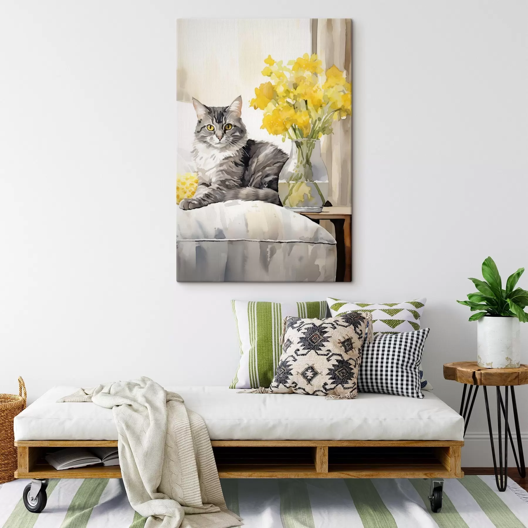 Wandbilder Katze und Blumen s46426