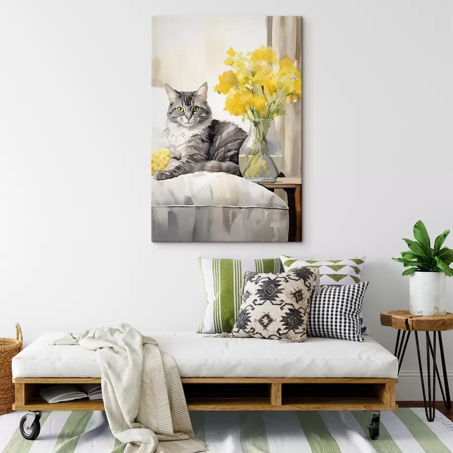 Wandbilder Katze und Blumen s46426