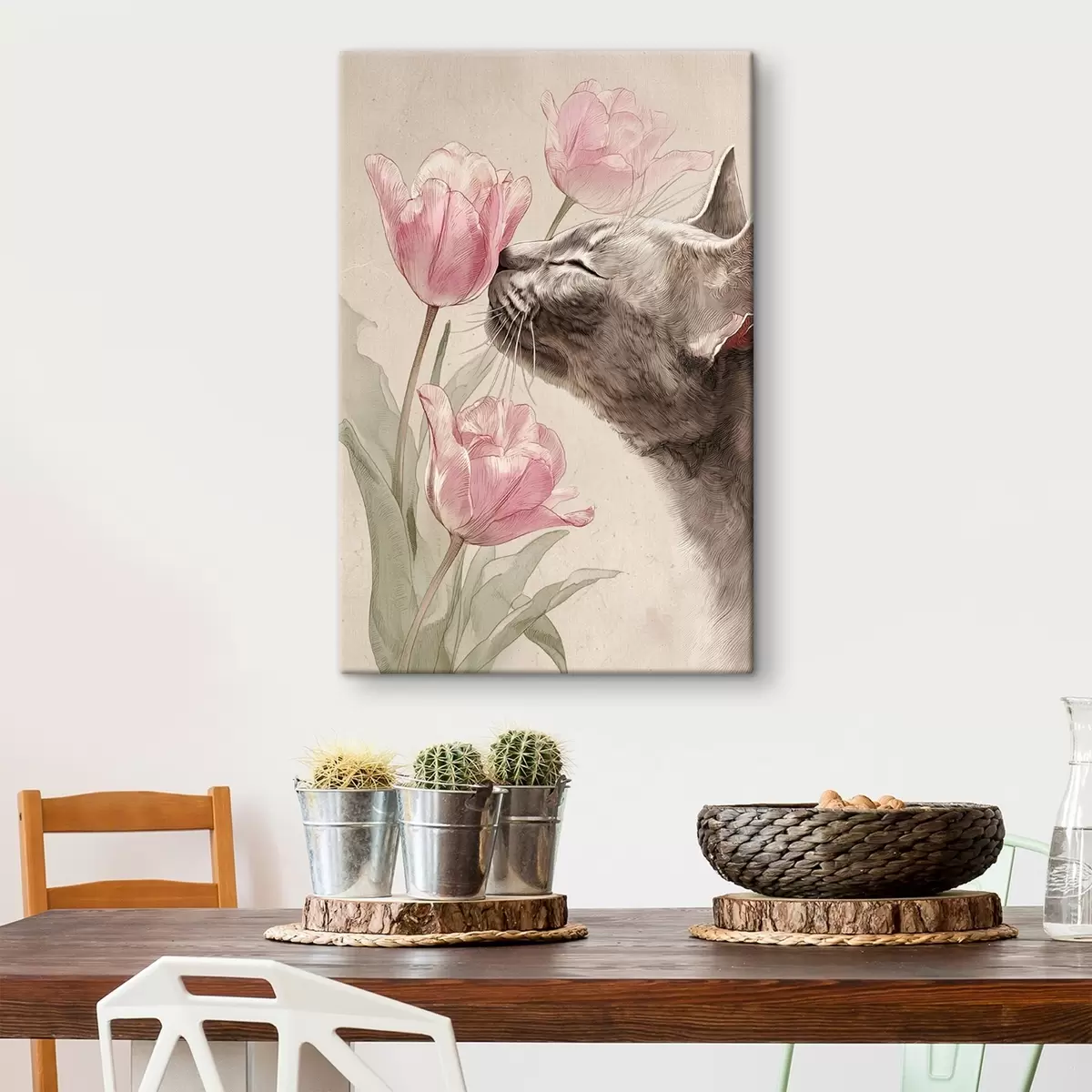 Wandbilder Katze und Blumen s46427